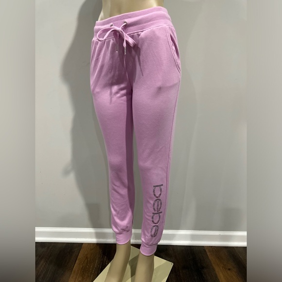 Bebe Sweatpants Size Small Women Pink Drawstring Joggers Y2K Bling Rhinestone - Picture 4 of 4